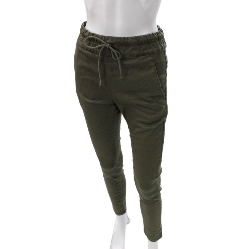 Flog Womens Jogger Pants Green Check Cotton Blend Drawstring Size 26
